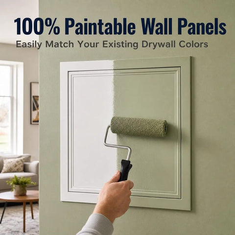No Sweat Heavy Duty Metal Access Panel For Drywall Wall And Ceiling Concealed Hole Cover Paintable White Access Door For Attic Basement Bath 30X32 Inch with paint roller touching surface.