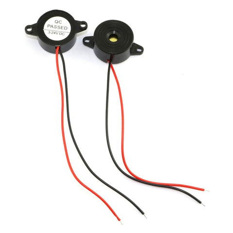 Two Pack Active Piezo Buzzer 3 To 24V DC With Lead Wire, Crazy Loud 85dB Alarm Sounder, Compact 23x12mm, ABS Shell