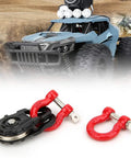 Three Piece RC Car Steel Rope Pulley Lock Sleeve Set for 1 10 Scale Crawlers, Snatch Block Winch Tow Strap Hook Trailer Kit for Gnarly Climbing Action, Durable Steel Construction for Rugged Trails, red pulley and hook