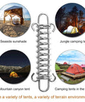 Tent spring buckle set, 10 pcs, 304 stainless steel; heavy-duty rope tension springs with end hooks (front view)