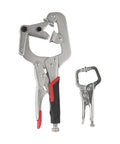 Solid Locking Clamp Set Featuring 10 Inch Welding Pipe Plier And 5 Inch Mini C-Clamp With Ergonomic Rubberized Handles for secure grip.