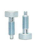 Industrial Grade Stainless Steel Locking Spring Screw Indexing Plunger With No Sweat Pull And Twist Action image showing two plunger screws.
