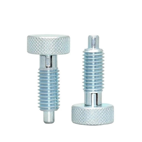Industrial Grade Stainless Steel Locking Spring Screw Indexing Plunger With No Sweat Pull And Twist Action image showing two plunger screws.