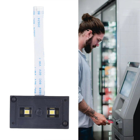 Barcode Scanner Module With Embedded USB Interface For Access Control And Self Service Kiosks next to a person using a kiosk