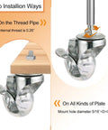 Two installation methods for Heavy Duty 2 Inch Swivel Caster Wheels With Side Brake And M8 X 15Mm Stem, showing threaded and plate mounting.