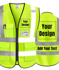 Straight Up Heavy Duty High Visibility Reflective Safety Vest With Custom Logo Printing For Outdoor Crews Bright Yellow Hi Vis Premium Workwear For Jobsites, featuring reflective strips and pockets.