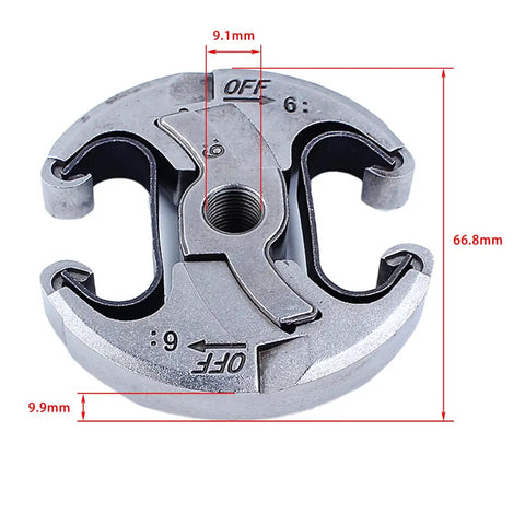 Pro Grade.325 Inch 7T Clutch Drum Sprocket Kit for Husqvarna, metal clutch drum with dimensions marked, front view