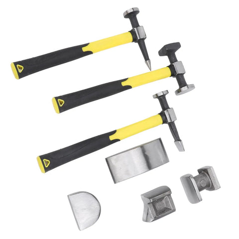7 Piece Auto Body Repair Kit With Carbon Steel Hammer And Dolly Set, Heavy Duty Dent Tools, Rustproof Build, Includes Toolbox