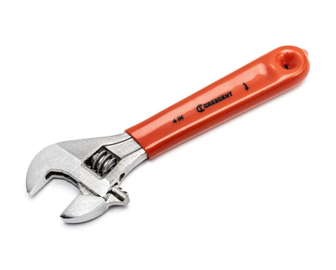 4 Inch Adjustable Cushion Grip Wrench With Ergonomic Handle, Hex Jaw Design For Tight Grips, Half Inch Capacity, Carded Packaging, Model AC24CVS, Handy DIY Home Improvement Tool For Everyday Fixes, shown on white background