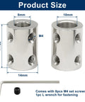 8mm To 10mm Bore Steel Rigid Shaft Coupler Set With 2 Couplers, M4 Set Screws And L Wrench, 22mm Length, 14mm Outer Diameter, Dialed In Precision Shaft Connector For CNC Machines, Robotics, And DIY Projects. Product size diagram