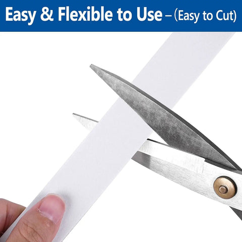 Heavy Duty Self Adhesive Foam Weather Stripping Tape For Doors And Windows Square Black Draft Buster being cut with scissors.