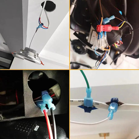 All In One T Tap Wire Connectors Kit 280 Pcs For 12-10 AWG Waterproof Splice Connectors installed on various wires.