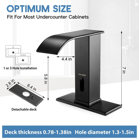 Touchless Sensor Bathroom Faucet With Automatic Waterfall Flow Matte Black Stainless Hands Free 1 Hole Install details
