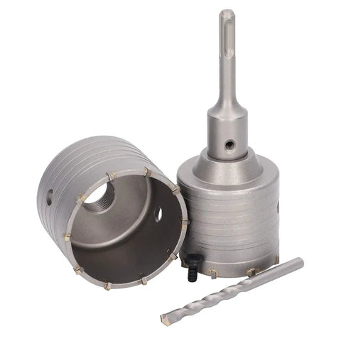 Heavy Duty 5 Pc Concrete Hole Saw Set With Yg8 Alloy Cutters And 45 Steel Core Drill Bits For Masonry Brick Wall Openings Up To 65 Or 80 Mm Wide Holes In Cement, 80mm cutter and shank