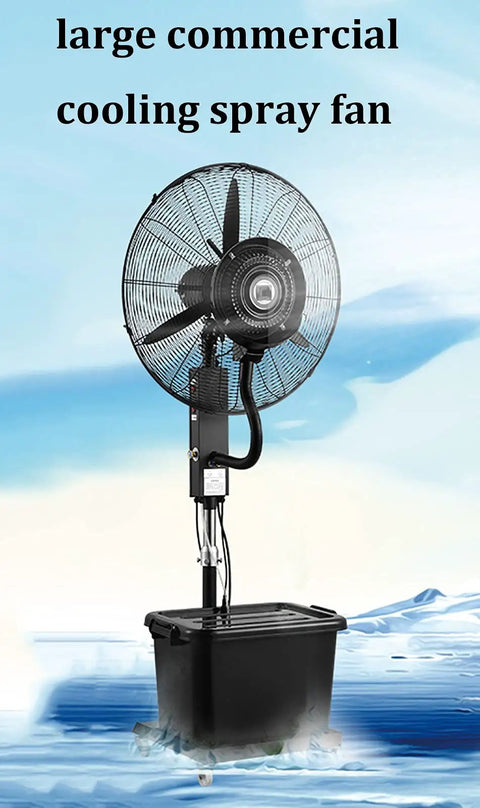 Legit Heavy Duty Industrial Cooling Fan Crushes Summer Heat With A Massive 42 Liter Water Tank and adjustable stand.