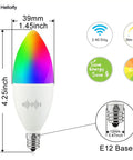 Smart Candelabra LED Bulb 40W Equivalent, WiFi Enabled, Works With Alexa And Google Assistant, RGB Color Changing, 2 Pack.
