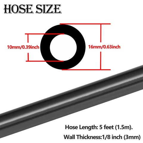 Silicone Vacuum Hose Three Eighths Inch ID 10mm 5 Feet Long Thick 3mm Wall Kink Resistant High Performance Auto Engine Vacuum Line 130 PSI Ideal Replacement for OEM Hose and Performance Mods diagram showing dimensions.