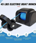 Rock Solid 45 Lbs Electric Boat Anchor Winch With Remote Control Saltwater Marine Windlass Kit Including 98 Ft Rope For Fishing And Pontoon Boats showing durable build and blue braided rope.