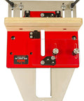 Smooth As Butter Precision Box Joint Jig For Router Table viewed from above, featuring aluminum indexing keys and wood base.