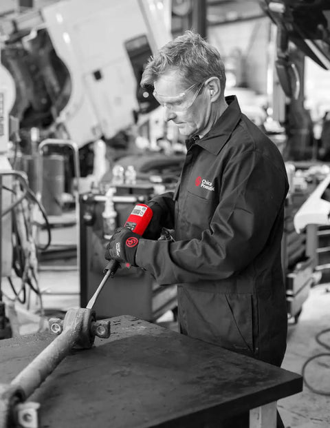 Person using CP7150K Air Hammer Kit For Metal Shaping And Chiseling Power Packed 2300 Blows Per Minute With 0.401 Inch Round Shank