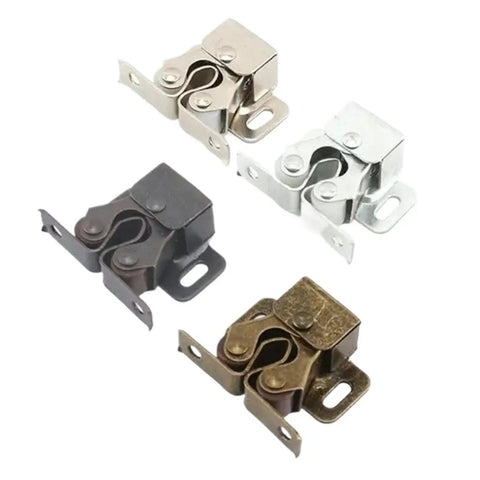 Sturddy Double Ball Roller Catches For Kitchen Cabinets 10 Pack in silver, bronze, and black finish suitable for cupboard hardware.