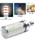 Super Bright E12 LED Corn Bulbs 16W 1500LM Daylight White 6000K CRI80 Plus showcasing 360° design and no flicker benefits
