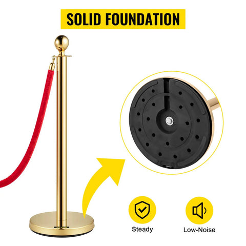 Velvet Rope Stanchion Set With Gold Posts And Ball Tops, 4 Piece Crowd Control Barriers, red velvet ropes, solid base