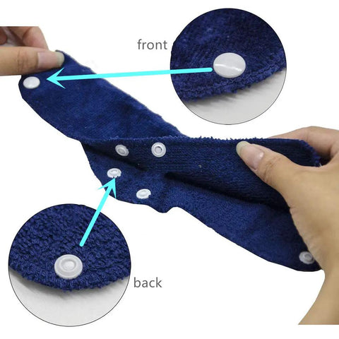 Close-up of blue snap-on liner from Six Pack Cotton Hard Hat Sweatbands, showing front and back detail for reusable helmet comfort.