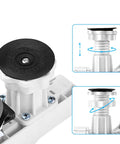 Close-up of Mobile Base Stand With Four Strong Feet For Fridge And Washer Adjustable Refrigerator Stand, focus on adjustable foot mechanism.