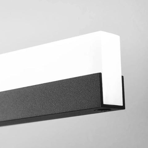 Close-up of Modern Black 24 Inch LED Vanity Light Dimmable Sleek Lit Wall Fixture Over Mirror With 3CCT Lighting 3000K 4500K 6000K