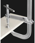 Heavy Duty Large Steel Ratcheting F Clamp For Welding Woodworking Metal Fabrication secured on wood with tight grip and smooth operation