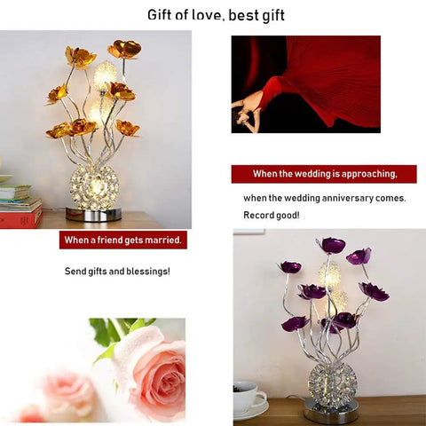 Vase Table Lamp With Modern Decor, Aluminum Flower Lights, G4 LED Bulbs 3x5W, 3000K Warm Glow, Brushed Chrome Base, Nightstand Desk Lamp For Living Room Or Bedroom, Purple Finish, Chic And Lit Accent Light