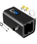 Must Have Handy Oil Transfer Pump For Cars And Motorcycles With Built-in Battery Fluid Suction Tool For Quick Engine Oil Changes On Boats And Gear. Portable black oil transfer pump with battery indicator and accessories.
