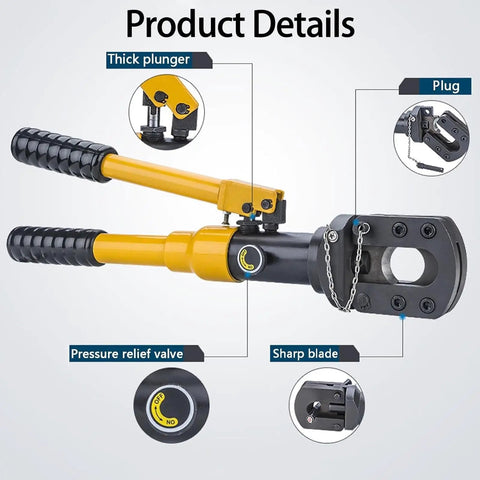 Heavy Duty Hydraulic Cable Cutter For Rough Jobs With 30mm Cutting Capacity Steel Bar Shear, showing thick plunger and sharp blade