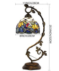 Blue Tiffany Style Stained Glass Lotus Table Lamp With Metal Leaf Base, 21 Inch Tall, 8 Inch Shade, Bronze Finish, S220 Series