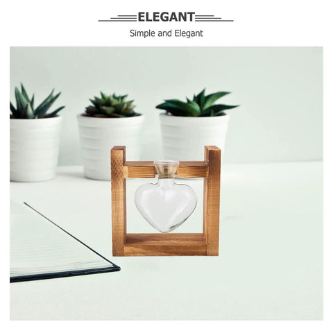 Dope Wooden Frame Hydroponic Vase With Vintage Bulb Propagation Station on desk with potted plants in background