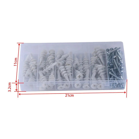 Self-Drilling Drywall Anchors And Screws Kit With Nylon Wall Plugs For Plasterboard, Yellow Zinc-Plated Carbon Steel, Rust-Resistant, No-Prep Install, Self-Tapping Screws For Secure Wall Mounts And Heavy Stuff, 21cm box