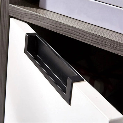 5 Inch Black Recessed Pull Handle For Drawers And Cabinets With Screws Zinc Alloy Hidden Inset Installed on Cabinet