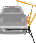 Hydraulic Hitch Mounted Pickup Truck Crane With 360 Degree Swivel 1000 Lbs Lift Capacity beside a pickup truck bed