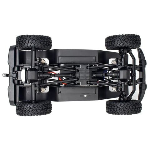Bottom view of Hardcore Nylon Crawler Chassis Frame With Gearbox Assembled Upgrade Kit For One Eighteenth Scale RC Crawlers Like Bronco Defender AX8562 Durable Steel Rails