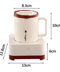 Electric Coffee Warmer And Dual Cooling Mug Goes Hard Keeping Your Drinks Hot Or Cold Exactly When You Want Them Solid Desk Staple For Daily Grind Office Breaks Sweet Gift Milky White Red with dimensions displayed.