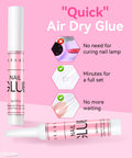 Fast Air Dry Nail Glue For Press On Nails 5-10 Seconds No UV Lamp Needed Hema-Free Strong Bond For Nail Tips 5 x 2g bottle