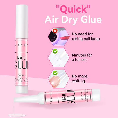 Fast Air Dry Nail Glue For Press On Nails 5-10 Seconds No UV Lamp Needed Hema-Free Strong Bond For Nail Tips 5 x 2g bottle