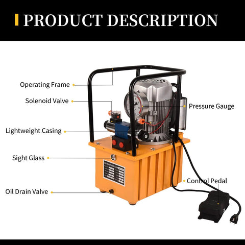 Beefy Electric Hydraulic Power Unit 750W 110V Dual Speed 10000 PSI System With 8 Liter Oil Reservoir and Double Acting Solenoid Valve