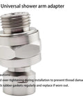 Leak-Proof 360 Degree Swivel Shower Head Adapter With Ball Joint, Universal Arm Connector For Adjustable Showers, No-Fuss Durable Brass And Chrome Build In Brushed Nickel Finish, brass and chrome connector