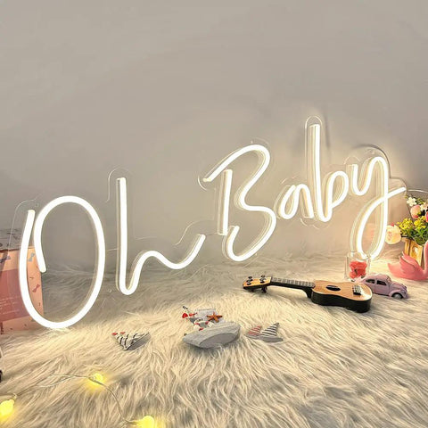 Oh Baby Neon Sign 38x15 Inches Light Up Backdrop Dimmable For Gender Reveal Wedding Birthday Party Photo Booth Wall Decor Bright Reusable