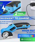 Heavy Duty Electric Scissors For Cardboard Cutting Cordless Rechargeable Box Cutter With Tungsten Steel Blade 260Rpm High Speed Power Tool charging with USB-C.