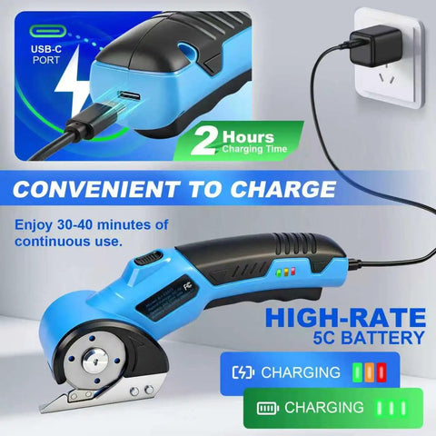 Heavy Duty Electric Scissors For Cardboard Cutting Cordless Rechargeable Box Cutter With Tungsten Steel Blade 260Rpm High Speed Power Tool charging with USB-C.