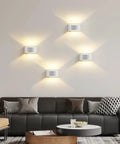 LED Wall Sconces Hardwired with On/Off Switch, Modern Wall Light, White, arranged in a stylish living room setting.