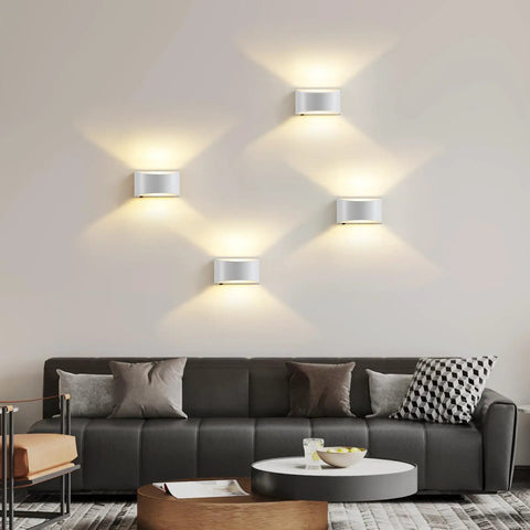 LED Wall Sconces Hardwired with On/Off Switch, Modern Wall Light, White, arranged in a stylish living room setting.